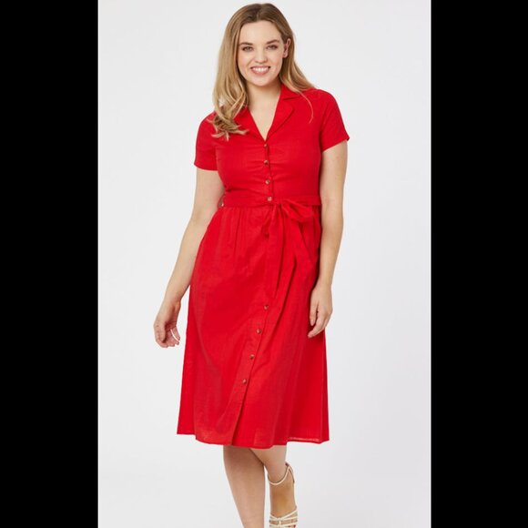 Joanie Red Santo Button-Down Tea Dress - Picture 4 of 12